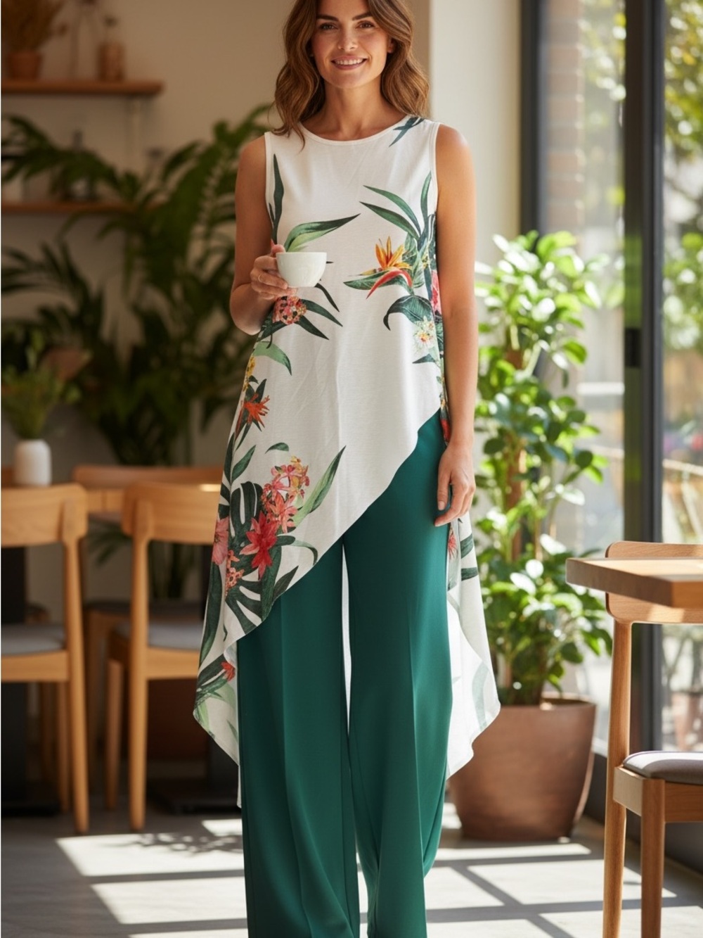 Suzy Shier Floral Asymmetric hem and vibrant tropical floral prints S